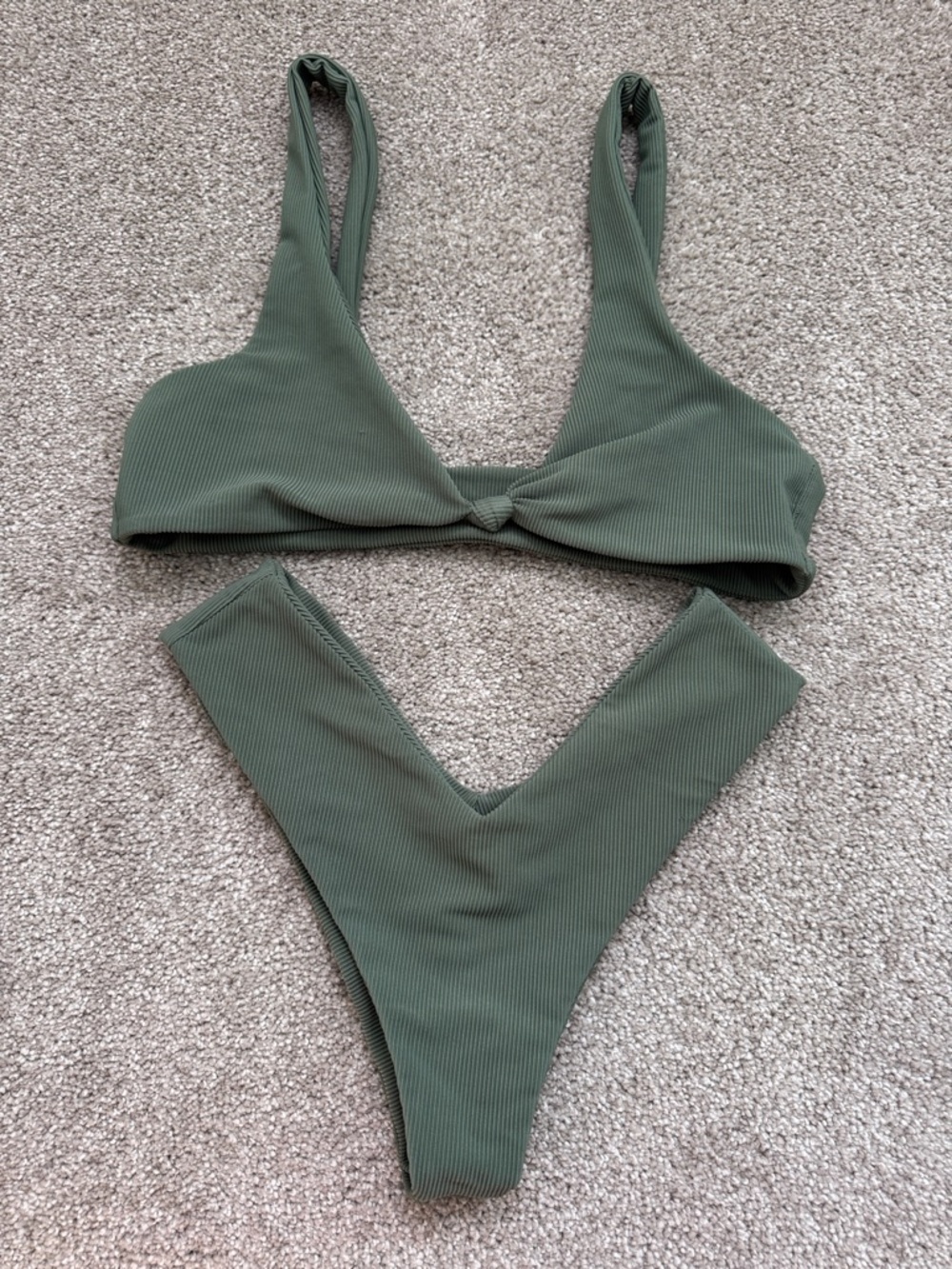 Ribbed Olive Green Skatie Bikini Set - Women Swim